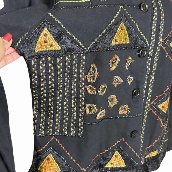 VTG 90s Y2K ANAGE BOHO BLACK SILVER PATCHWORK ANIMAL PRINT FUNKY JACKET BLAZER M - Picture 3 of 7